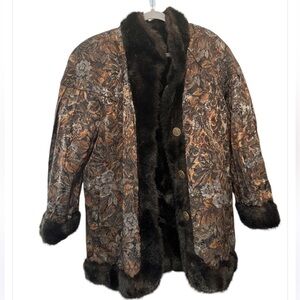Vintage J. Percy Reversible Faux Fur Floral Tapestry Coat
